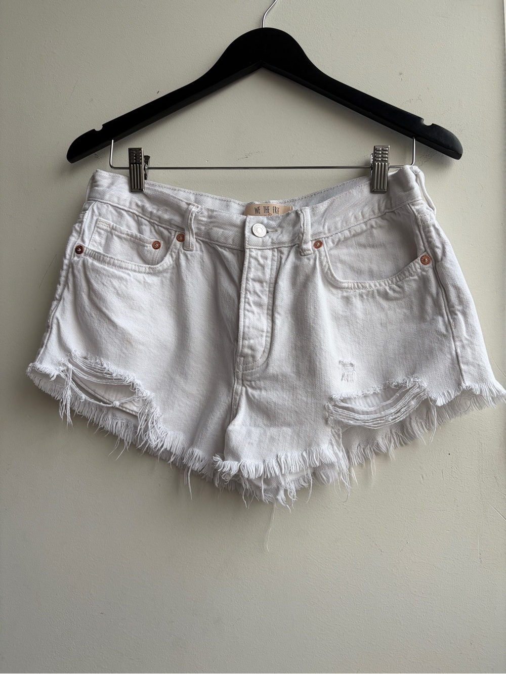 We The Free White Frayed Denim Shorts